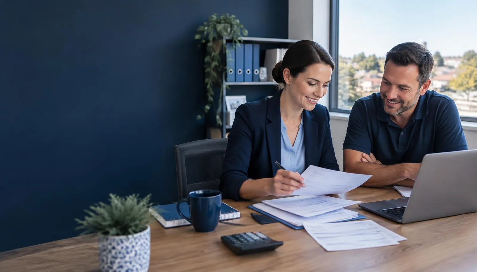Bookkeeper reviewing paperwork with a business owner